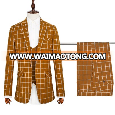 Wholesale Customized 3 Piece TR Plaids Men Suit